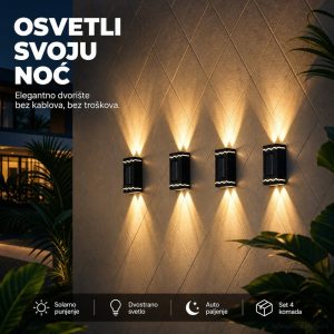 Solarne zidne lampe za dvorište – 4 komada