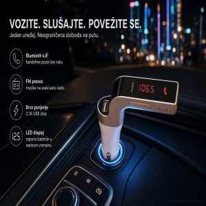 CARG7 – 3u1 FM Transmitter + Bluetooth + Punjač za auto