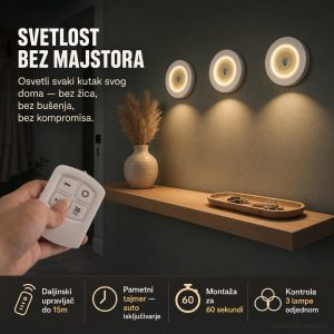 Set od 3 zidne lampe sa daljinskim upravljačem