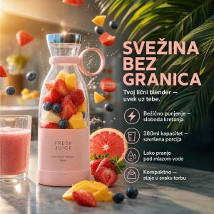 Prenosivi blender sa belim korpusom i staklenom posudom