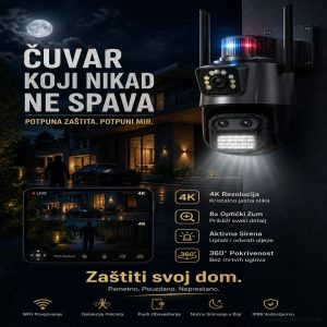 Ip kamera PTZ kamera sa 3 sociva i sirenom 4k 8x zoom