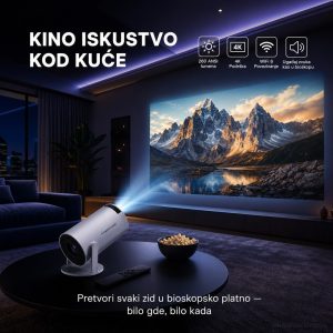 Mini projektor HY300 Pro Ultra HD, spreman za projekciju