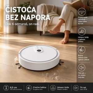Pametni robot usisivač sa круглим dizajnom, crne boje