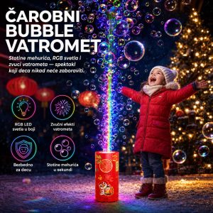 Bubble Vatromet – Mašina za Mehuriće sa LED Svetlima i Zvučnim Efektima
