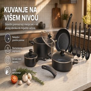 Set šerpi 13 delova sa granitnim nelepljivim premazom za sve šporете
