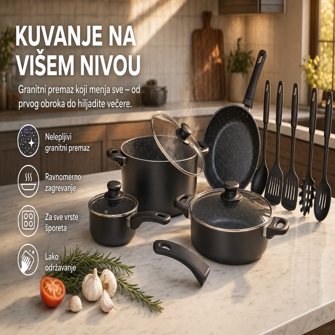 set serpi 13 delova granitni premaz Set šerpi 13 delova sa granitnim nelepljivim premazom za sve šporете
