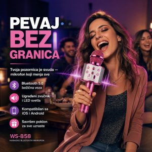 Karaoke bluetooth mikrofon sa crnom bojom i ergonomskim dizajnom