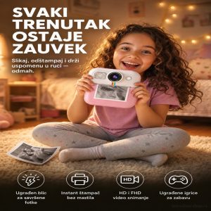 Fotoaparat za decu Jednorog sa blicem i instant štampačem — model CP02