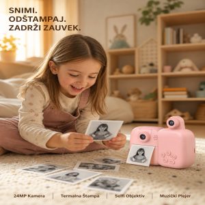 Fotoaparat za decu sa instant termalnim štampačem — 24MP, selfi kamera, štampa bez boje