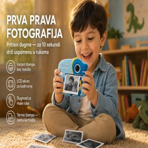 Dečiji fotoaparat sa štampačem slika — Plavi Dinosaurus (instant foto za decu 3-10 god.)