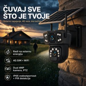 WiFi 4G Solarna Kamera sa Dva Sočiva V380 WS-Q70 – 4MP Dual PTZ IP66