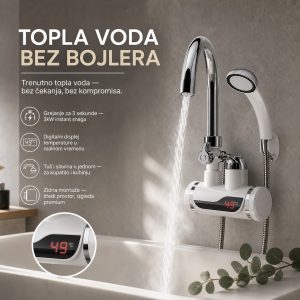 Slavina na Zid sa Tušem — Električna, Grejač 3kW, Displej Temperature