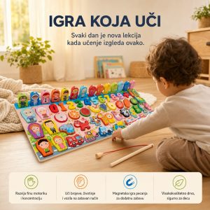 Edukativna drvena tabla za decu sa brojevima i oblicima