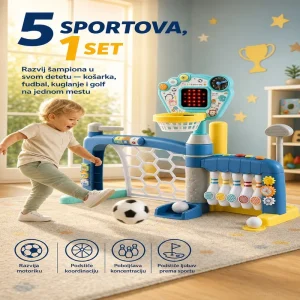 Sportski set 5 u 1 za decu – koš, gol, kuglanje i golf igračka