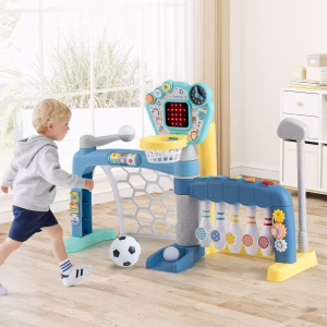Sportski set 5 u 1 za decu – koš, gol, kuglanje i golf igračka — u upotrebi