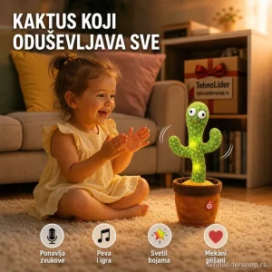 Veseli plišani kaktus koji peva, igra i svetli