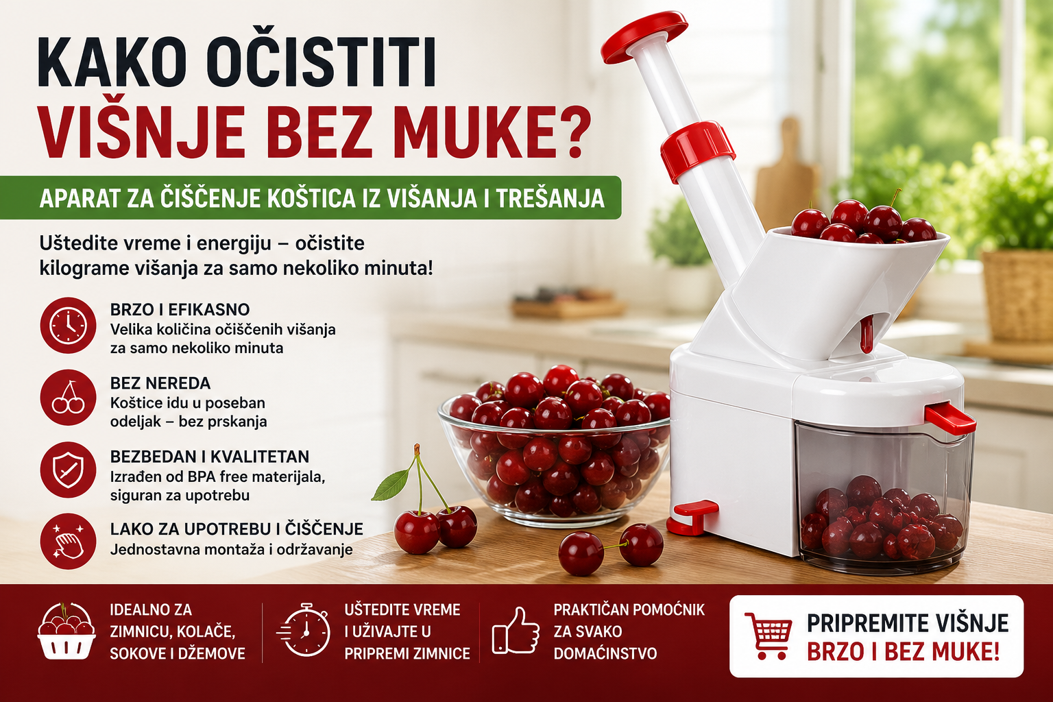 | Najbolja cena | TehnoliderShop Izaberite Kako očistiti višnje bez muke – aparat za vađenje koštica koji štedi vreme Kako očistiti višnje bez muke – aparat za vađenje koštica koji štedi vreme