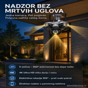 WiFi PTZ kamera sa 5 sočiva – 4K Ultra HD nadzor bez mrtvih uglova