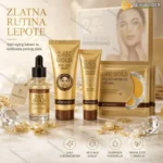 24K Zlatni Set za Negu Lica – Serum, Čistač, Peel-Off Maska i Maska za Oči