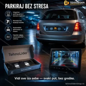 2u1 Ram za Tablice sa Parking Senzorom i Kamerom — Sigurno Parkiranje