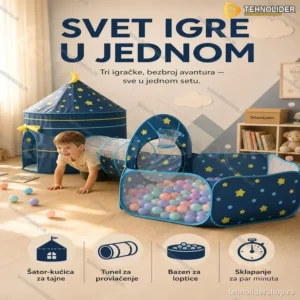 3-u-1 Šator za decu sa tunelom i bazenom za loptice