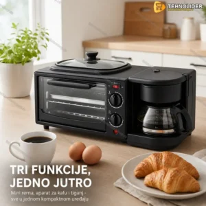 3u1 Aparat za Doručak – Mini Rerna, Aparat za Kafu i Tiganj u Jednom