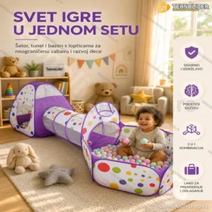 3u1 Šator + Tunel + Bazen za Loptice – LJUBIČASTI
