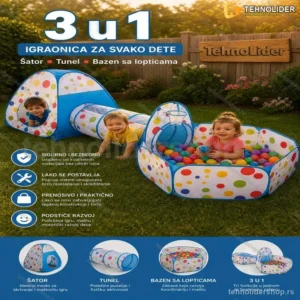 3u1 Šator + Tunel + Bazen za Loptice – PLAVI