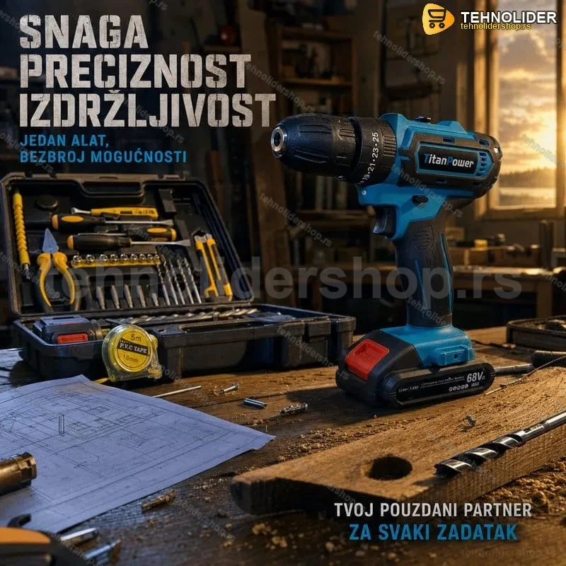 TitanPower Aku srafilica/busilica/cekic 68v+pribor+2 baterije Rasprodaja TitanPower Aku srafilica/busilica/cekic 68v+pribor+2 baterije Rasprodaja