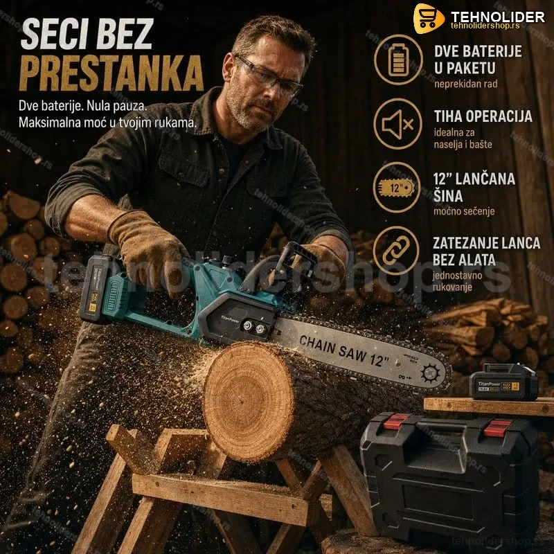 🔋 Aku Lančana Testera sa Dve Baterije – Velika i Moćna Rasprodaja 🔋 Aku Lančana Testera sa Dve Baterije – Velika i Moćna Rasprodaja