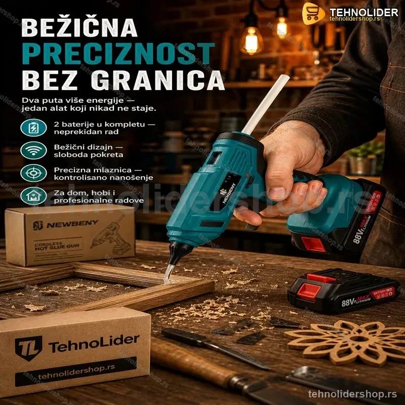 Aku Pištolj za Topli Lepak sa 2 Baterije – Bežični, Precizan Aku Pištolj za Topli Lepak sa 2 Baterije – Bežični, Precizan