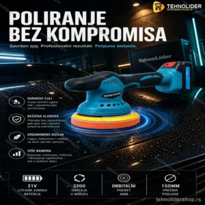 Aku Ekscentrična Polirka za Auto – Bežično Poliranje s 2 Baterije 128V