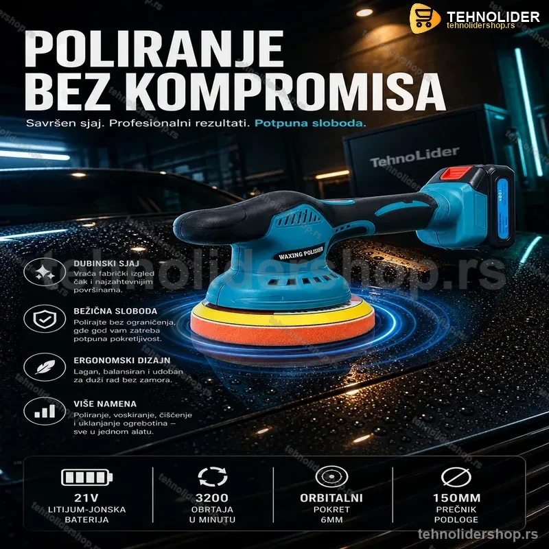 Aku Ekscentrična Polirka za Auto – Bežično Poliranje s 2 Baterije 128V Aku Ekscentrična Polirka za Auto – Bežično Poliranje s 2 Baterije 128V