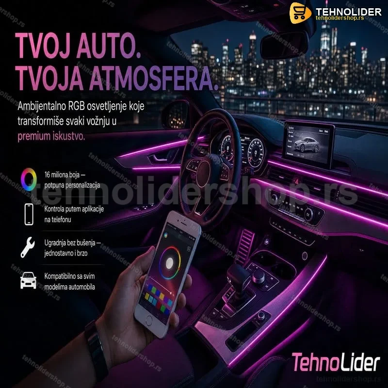 Ambijentalno RGB LED osvetljenje za enterijer auta RGB niti Ambijentalno RGB LED osvetljenje za enterijer auta RGB niti