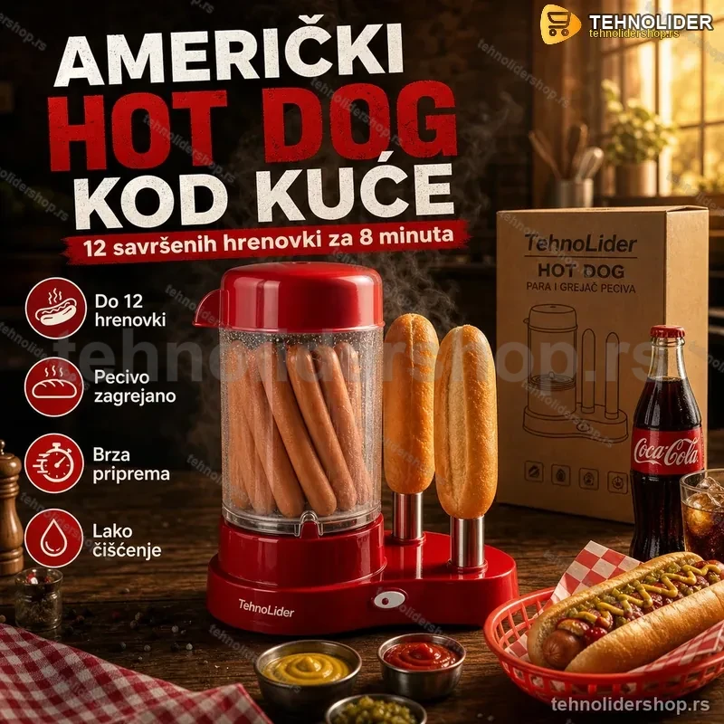 Aparat za Hot Dog Američki – 12 Hot Dogova na Pari, 450W Aparat za Hot Dog Američki – 12 Hot Dogova na Pari, 450W