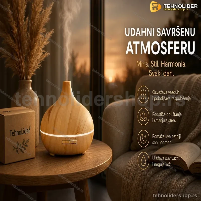 Aroma Difuzer 400ml – Ultrazvučni Ovlaživač i Osveživač Vazduha za Dom i Kancelariju Aroma Difuzer 400ml – Ultrazvučni Ovlaživač i Osveživač Vazduha za Dom i Kancelariju