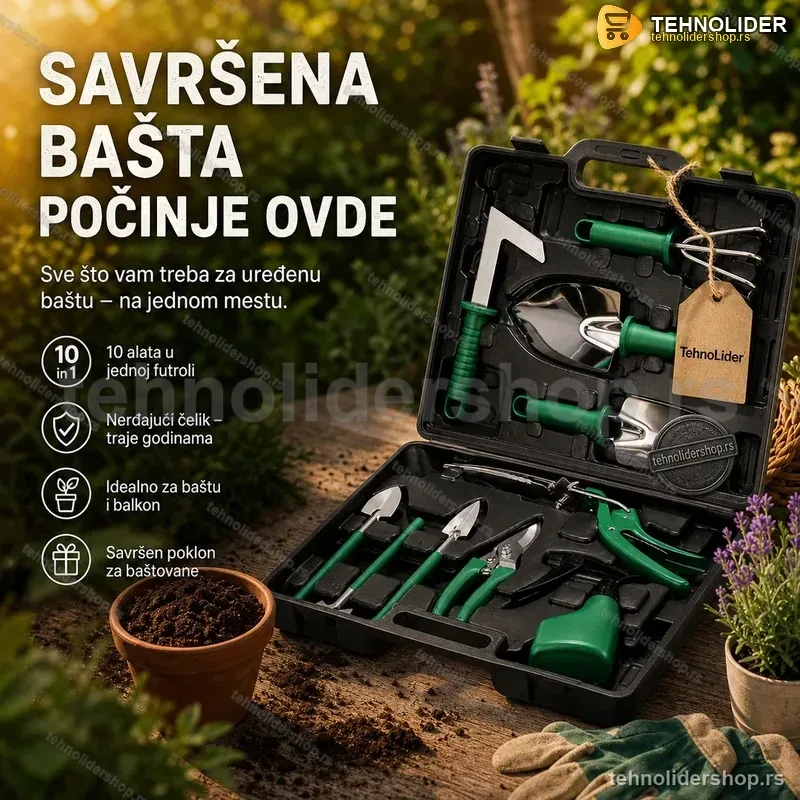 Baštenski Set Alata 10-delni – Komplet sa Futrolom za Baštu i Balkon Baštenski Set Alata 10-delni – Komplet sa Futrolom za Baštu i Balkon