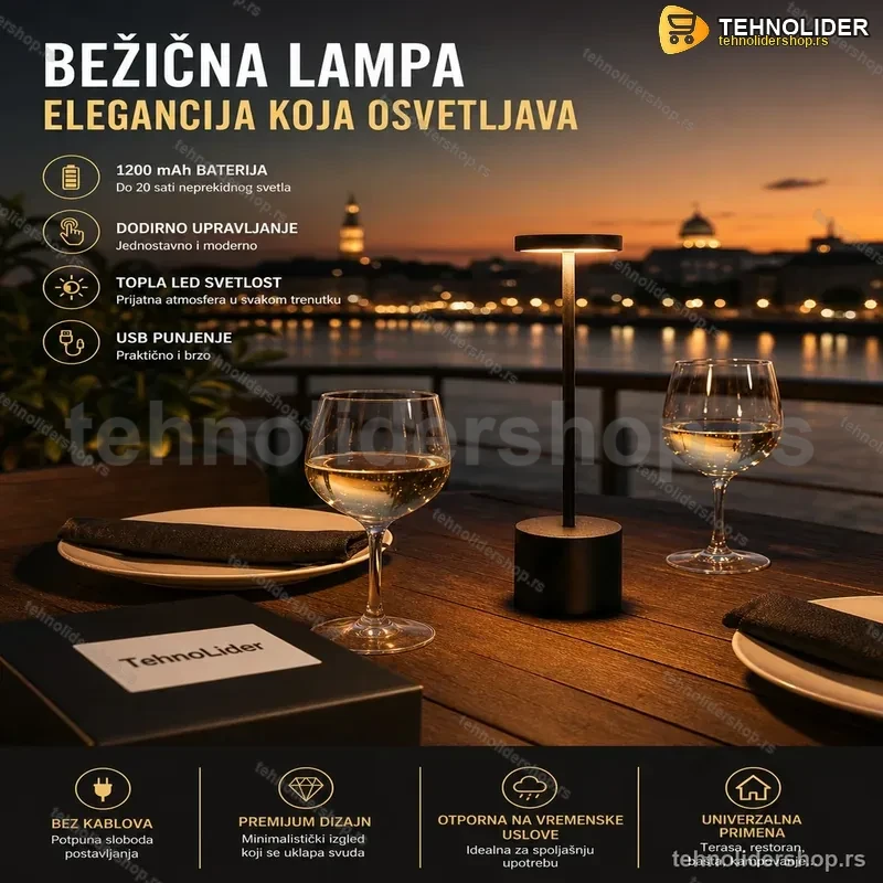 Bežična LED Stona Lampa sa Touch Kontrolom – Crna | Kafići, Bašte, Restorani Bežična LED Stona Lampa sa Touch Kontrolom – Crna | Kafići, Bašte, Restorani
