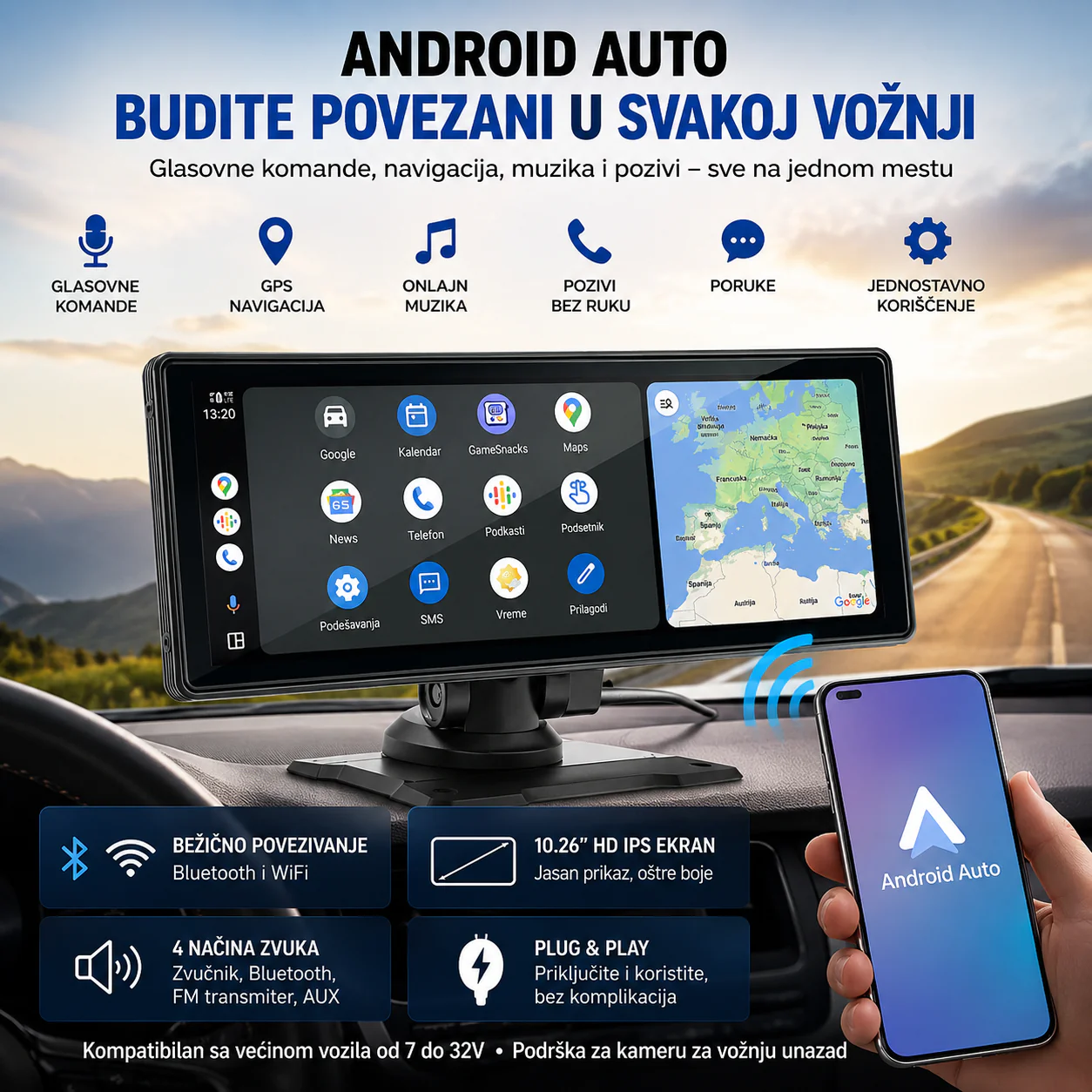 Bežični auto ekran Android Auto 10.26 inča bežični Android Auto - u upotrebi