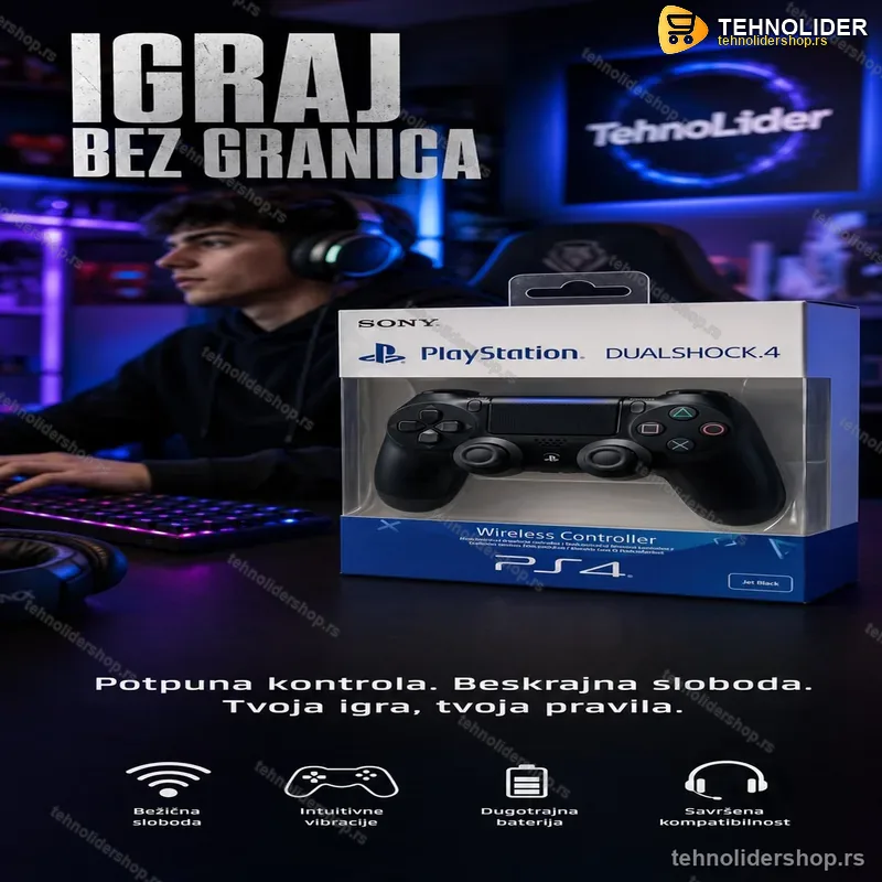 Bežični Džojstik za PS4 – DoubleShock 4 Gamepad, Crni Bežični Džojstik za PS4 – DoubleShock 4 Gamepad, Crni