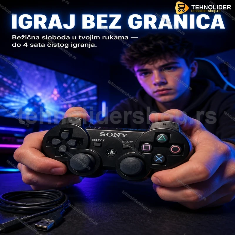 bezicni-dzojstik-za-ps3-tehnolidershop Bežični džojstik za PS3 sa punjivom baterijom i USB kablom