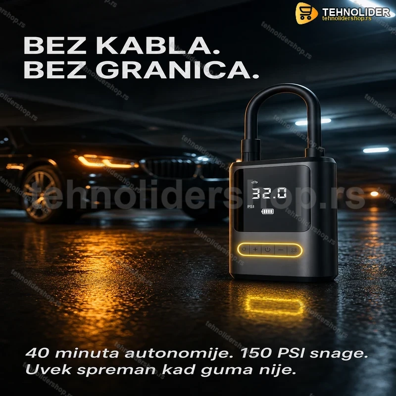bezicni-kompresor-za-auto-gume-tehnolidershop Bežični kompresor za auto gume sa dvostrukom baterijom 2x2000mAh – 150 PSI