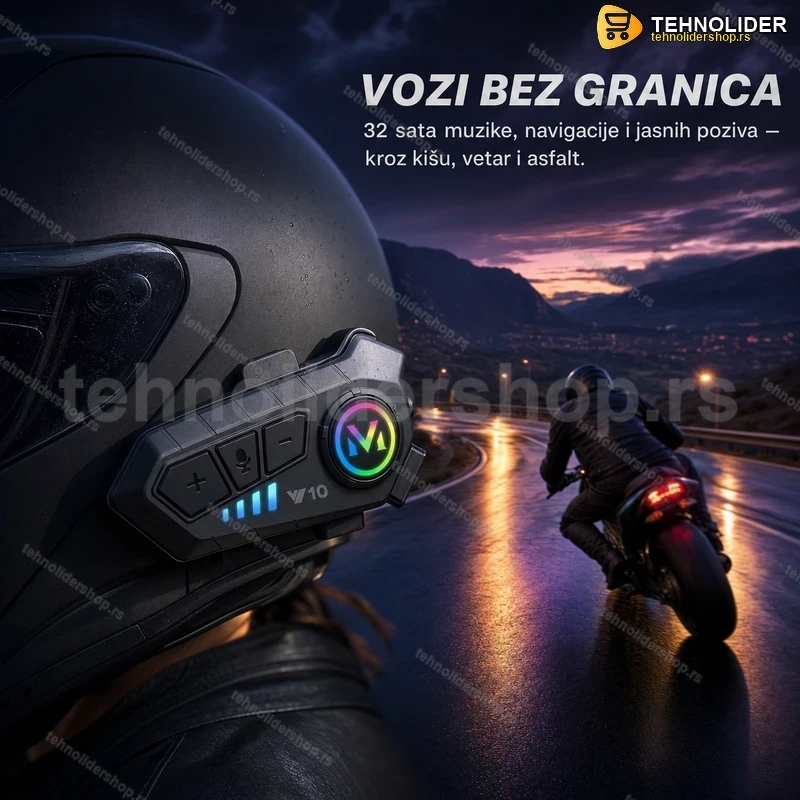 bluetooth-slusalica-za-kacigu-tehnolidershop V10 Pro Intercom Bluetooth Slušalica za Kacigu — 32h Baterija, IPX6 Zaštita