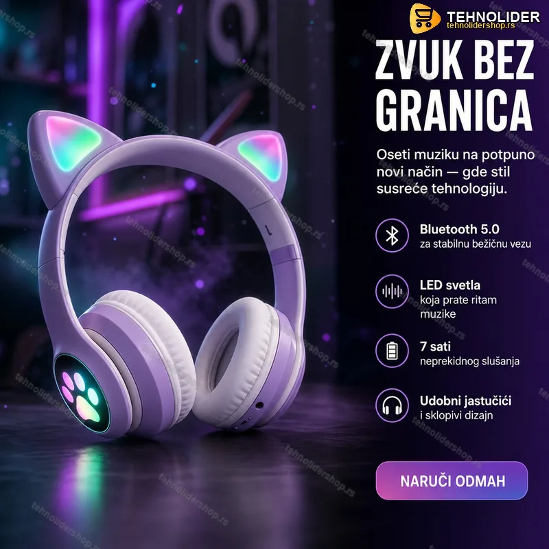 Bluetooth Slušalice mačje uši sa LED svetlima Bluetooth Slušalice mačje uši sa LED svetlima