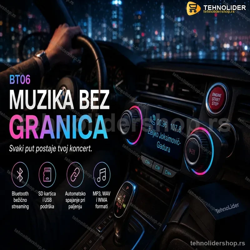 BT06 Bluetooth Muzički Plejer za Auto – SD, USB i BT Streaming BT06 Bluetooth Muzički Plejer za Auto – SD, USB i BT Streaming