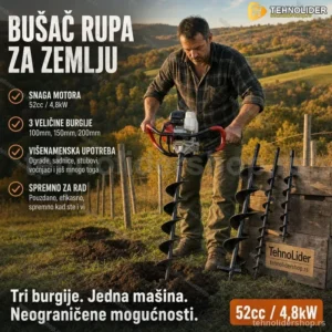Bušač Rupa za Zemlju sa 3 Burgije — Dvotaktni Motor 52cc / 4,8kW