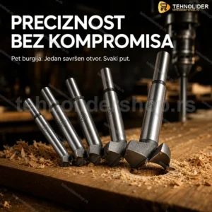 Set Čeonih Burgija za Klap Šarke – 5 Komada u Drvenom Pakovanju