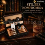 COHIBA Kožni Humidor Set za Putovanje – Španska Kedrovina, Crna/Braon