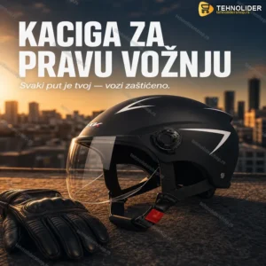 Crna zaštitna kaciga za motore i skutere sa vizirom XL