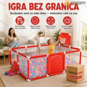 Dečija sigurnosna ogradica za igru – sa košem za basket i golom 230*155*122cm